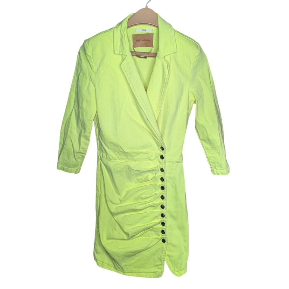 Retrofête Neon Lime Green Blazer Dress Ruched Asymmetrical Mini S SS20-2790